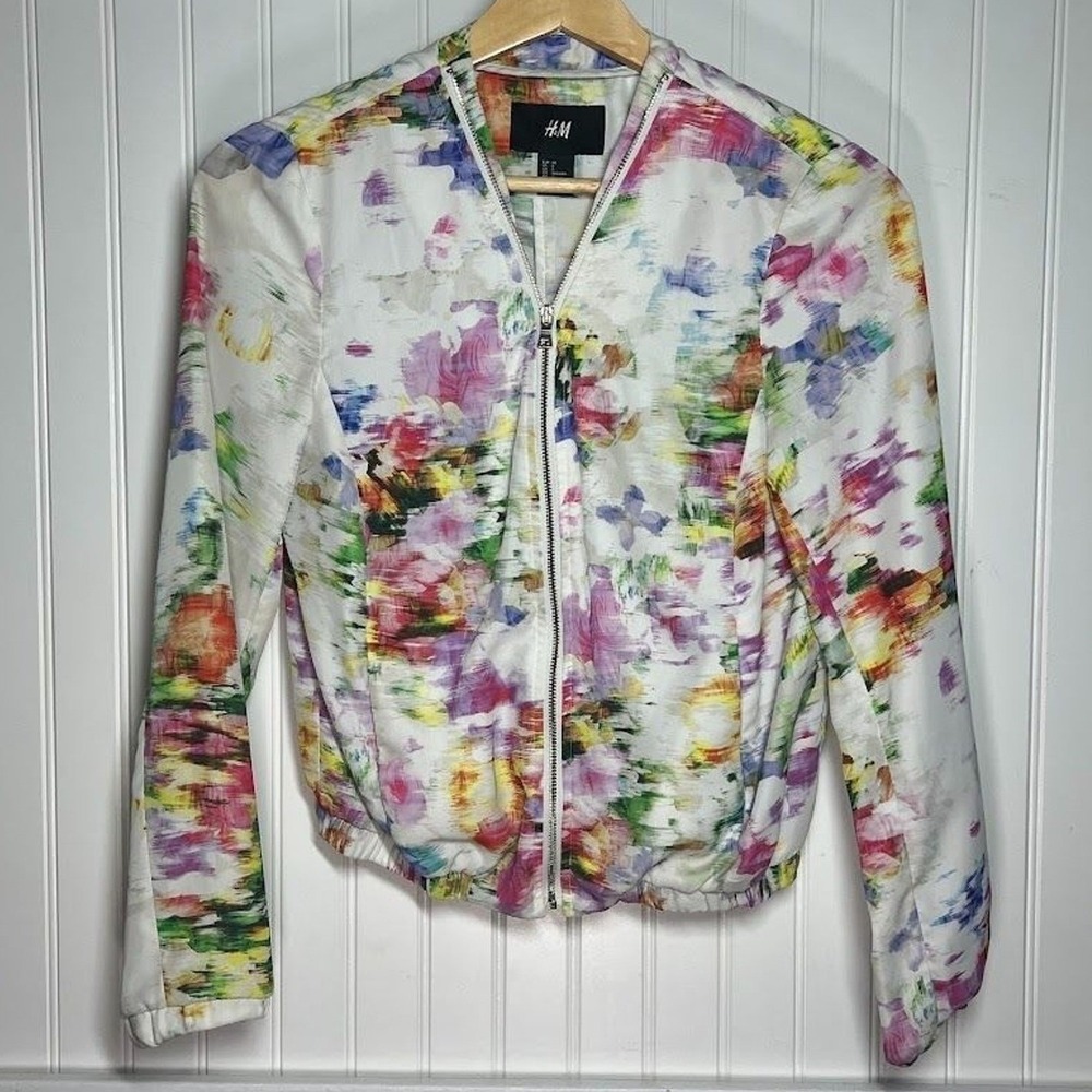 H&M Bomber Jacket Floral Grunge Cottagecore Y2K Preppy Full Zip Lightweight 4